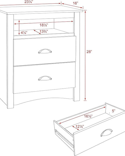 Prepac's Fremont 2 Drawer Nightstand: Elegant Bedroom Furniture, Bedside Table with Open Shelf, 23.25"W x 16"D x 28"H, Drifted Gray - DDC-2428 - LeafyLoom