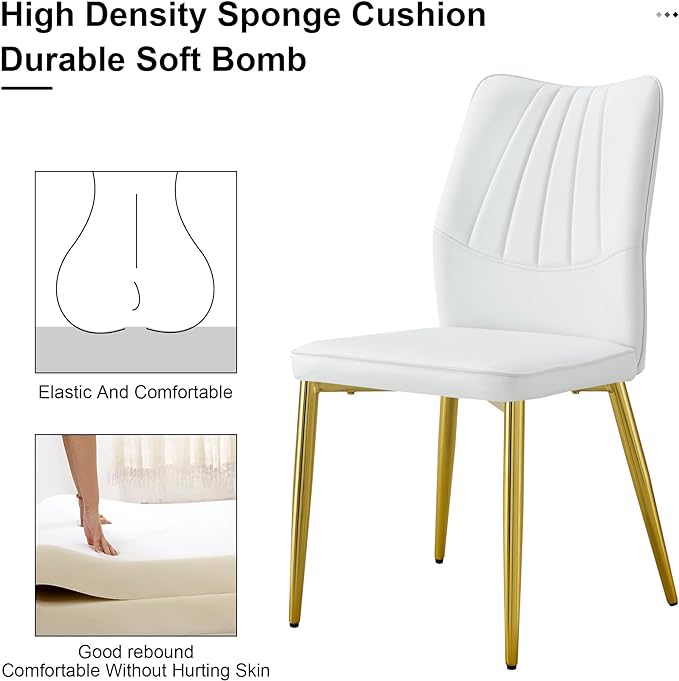 NicBex Dining Chairs Set of 4 Modern Faux Leather High Back Dining Chair Dining Room Kitchen Chairs with Golden Metal Legs,Chairs for Dining Room, Kitchen,Living Room, and Restaurants,White - LeafyLoom