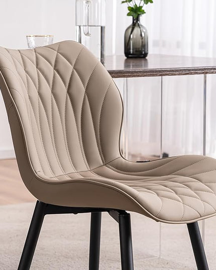 YOUNIKE Dining Chairs Set of 2, Upholstered Leather Kitchen Dining Room Chairs, Modern Living Room Bedroom Side Chairs with Wide Curved Back and Metal Legs, Kitchen Chairs Khaki Taupe - LeafyLoom