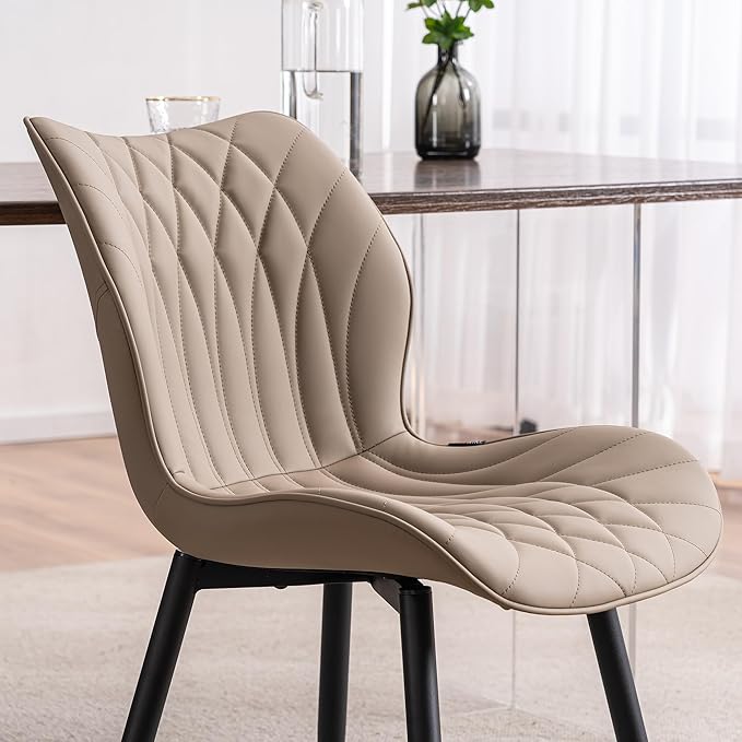 YOUNIKE Dining Chairs Set of 2, Upholstered Leather Kitchen Dining Room Chairs, Modern Living Room Bedroom Side Chairs with Wide Curved Back and Metal Legs, Kitchen Chairs Khaki Taupe - LeafyLoom