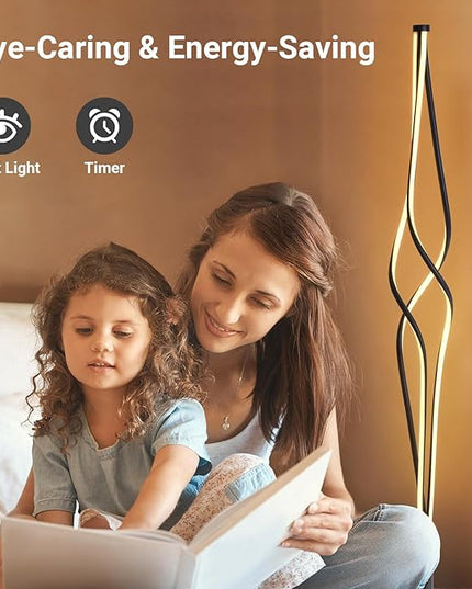 Spiral Floor Lamps for Living Room 70 Inch LED Floor Lamp for Bedroom 34W Dimmable Modern Floor Lamp with Remote Control 3 Color Temperature Black Corner Floor Lamp - LeafyLoom