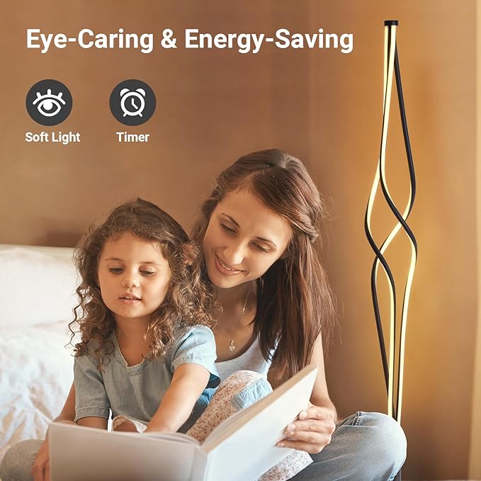 Spiral Floor Lamps for Living Room 70 Inch LED Floor Lamp for Bedroom 34W Dimmable Modern Floor Lamp with Remote Control 3 Color Temperature Black Corner Floor Lamp - LeafyLoom