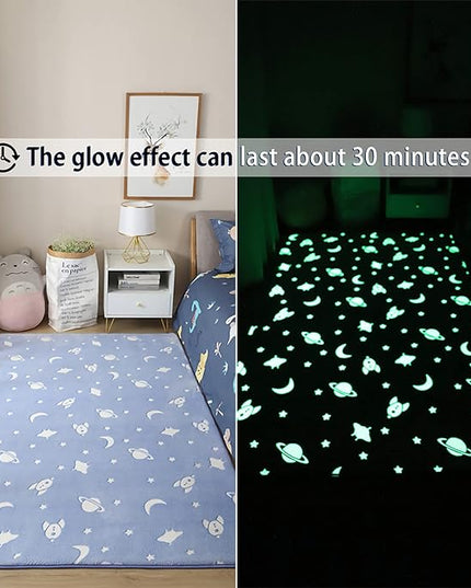 Eanpet Glow in The Dark Floor Mats Luminous 5’ x 7’ Area Rug Soft Decorative Play Mat for Kids Crawling Mat Non-slip Living Room Rug Carpets for Bedroom Home Decor,Blue Universe - LeafyLoom