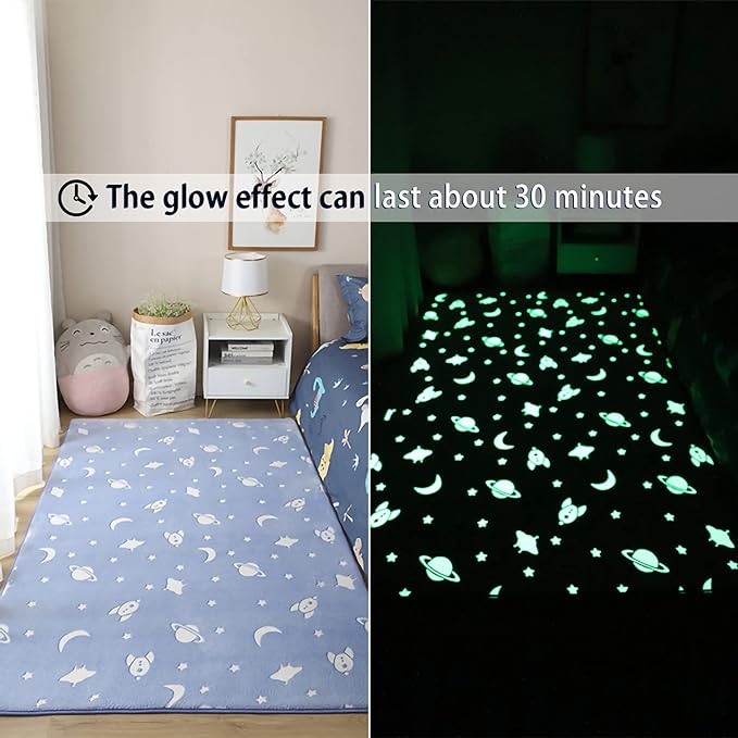 Eanpet Glow in The Dark Floor Mats Luminous 5’ x 7’ Area Rug Soft Decorative Play Mat for Kids Crawling Mat Non-slip Living Room Rug Carpets for Bedroom Home Decor,Blue Universe - LeafyLoom