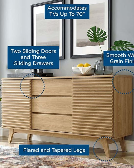 Modway Render 63" Mid-Century Modern Sideboard Buffet Table or TV Stand in Oak - LeafyLoom