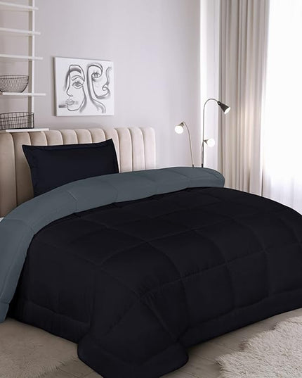 Utopia Bedding Twin Comforter Set Kids with 1 Pillow Sham, Bedding Comforter Sets, Down Alternative Reversible Black/Grey Comforter, Soft and Comfortable, Machine Washable - LeafyLoom