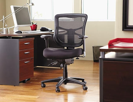 Alera ALEEL42ME10B Elusion Series Mesh Mid-Back Multifunction Chair - Black - LeafyLoom
