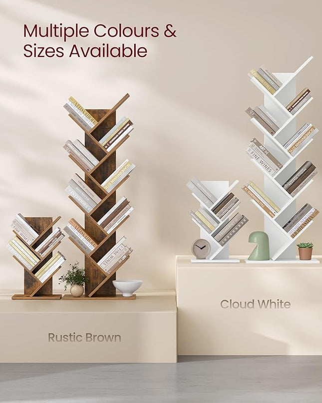 VASAGLE Tree Bookshelf, 5-Tier Bookcase, Small Bookshelf, Space-Saving Corner Shelf, Book Tree, Holds Books, CDs, Games, for Bedroom, Living Room, Home Office, Rustic Brown ULBC183X01 - LeafyLoom