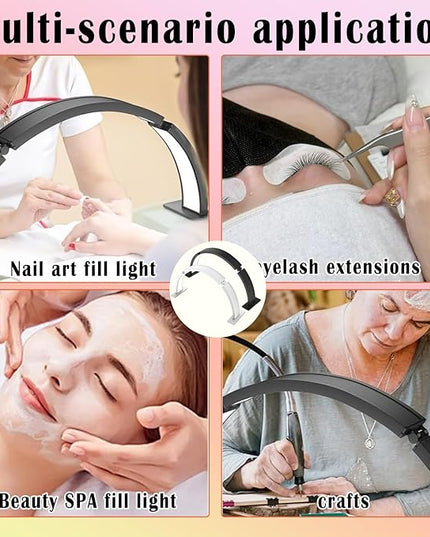 Half Moon Nail Desk Lamp 29.5In, Foldable Half Moon Nail Desk Light with Phone Stand, 48w LED Manicure Lamp, 3 Brightness Settings, Arch Light for Nail Techs, for Nails, Beauty, Crafts, Tattoo (White) - LeafyLoom