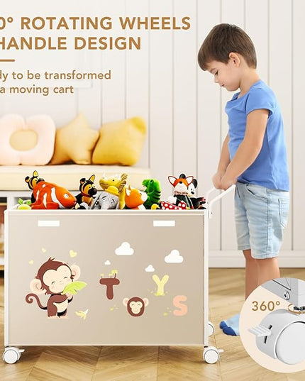 Toy Box Toy Storage - 72L Kids Toy Organizer with Wheels Toy Chest Storage Bins with Lids, Toy Boxes for Girls Boys, Stuffed Animals, Clothes, Bedroom, Living Room （beige） - LeafyLoom