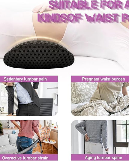 Lumbar Support Pillow - Memory Foam for Low Back Pain Relief, Ergonomic Streamline Car Seat, Office Chair, Recliner and Bed (Upgrade Black) - LeafyLoom