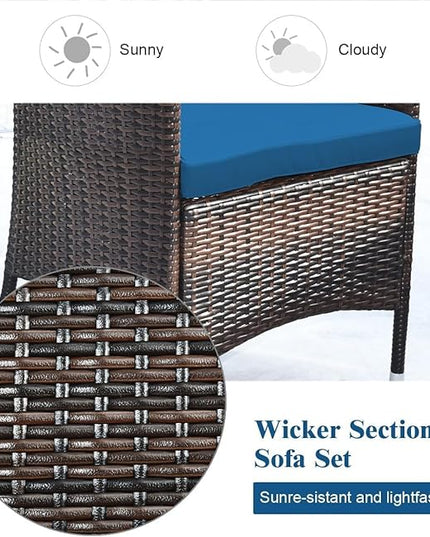 Goplus 4-Piece Rattan Patio Set, Outdoor/Indoor Wicker Conversation Set for Pool, Backyard, Lawn, Wicker Chairs and Sofa with Soft Cushion, Rattan Furniture with Tempered Glass Coffee Table - LeafyLoom