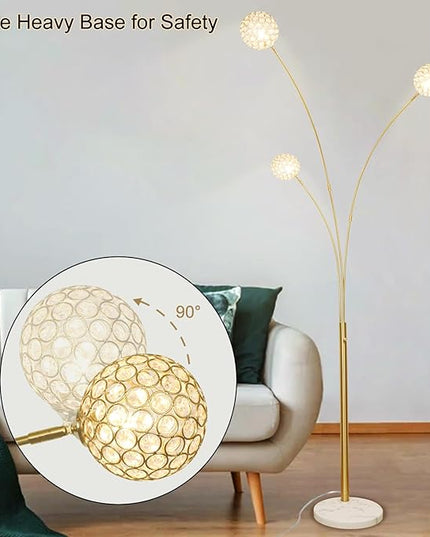 DLLT Floor Lamps for Living Room, 3-Light Gold Arc Standing Lamp, 86.6" Modern Tall Tree Floor Lamp with Adjustable Arms, Multi-Head LED Floor Lamps for Bedroom, Study, Office, G9 Bulbs Included - LeafyLoom