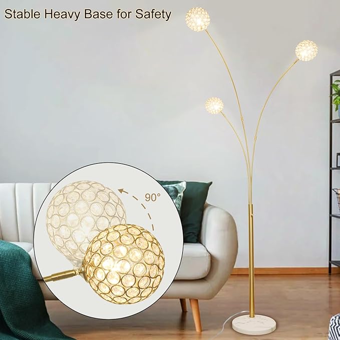 DLLT Floor Lamps for Living Room, 3-Light Gold Arc Standing Lamp, 86.6" Modern Tall Tree Floor Lamp with Adjustable Arms, Multi-Head LED Floor Lamps for Bedroom, Study, Office, G9 Bulbs Included - LeafyLoom