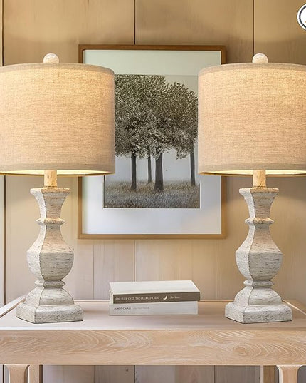PoKat 20.5'' Table Lamps Set of 2, Vintage Bedside Lamps for Bedroom, Farmhouse Lamp for Living Room, Small Lamp for Nightstand, Retro Side Table Lamp, Beige - LeafyLoom