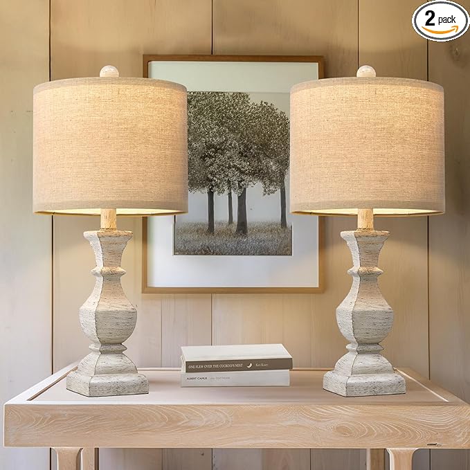 PoKat 20.5'' Table Lamps Set of 2, Vintage Bedside Lamps for Bedroom, Farmhouse Lamp for Living Room, Small Lamp for Nightstand, Retro Side Table Lamp, Beige - LeafyLoom