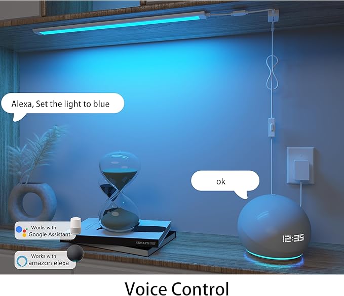 LED Light Bar,Plug-in, Dimmable, Adjustable White & RGB Color Changing, Alexa, Google Home Enabled Remote Counter Lights for Kitchen, Shelf, Cupboard, Desk, Monitor (1-Bar 12 Inch Kit) LAMPAOUS