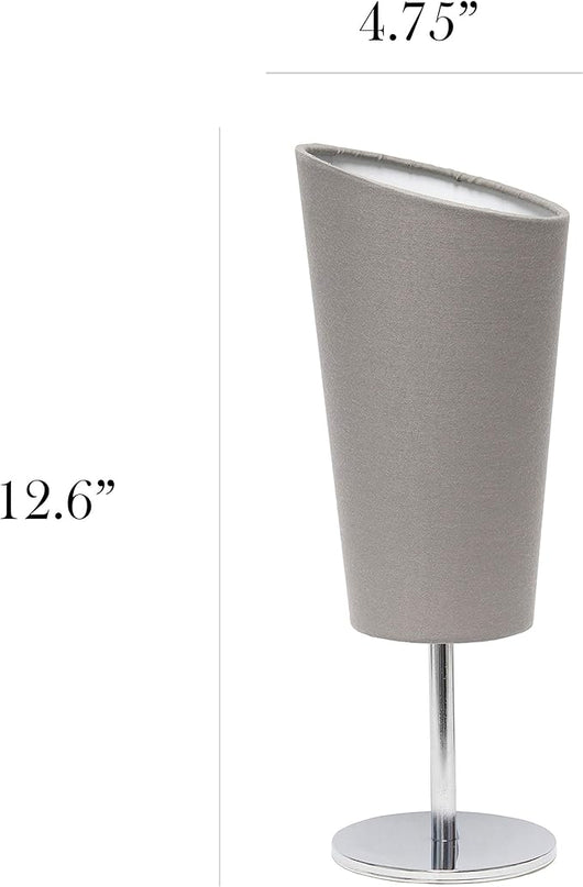 Simple Designs LT2061-GRY Mini Chrome Angled Fabric Shade Table Lamp, Gray - LeafyLoom