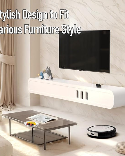 Floating TV Stand in Solid Wood, 52'' High Gloss Wall Mounted TV Cabinet, Floating TV Shelves with 2 Large Doors, Modern Entertainment Media Console Center Large Storage TV Bench (52.36IN) - LeafyLoom