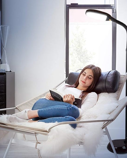 Brightech Litespan - Bright LED Floor Reading Lamp for Over Chair Crafts and Reading, Estheticians' Light for Lash Extensions, Adjustable Standing Lamp for Living Room, Bedroom, Office - Havana Brown - LeafyLoom
