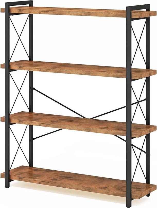 HCHQHS Bookshelf, 4-Tier Industrial Bookcase, Rustic Open Book Shelf, Freestanding Tall Bookshelves with Metal Frame - LeafyLoom