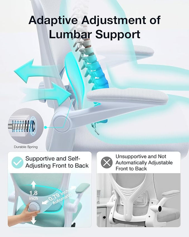 Ergonomic Office Chair with Tilt-Lock, Home Office Desk Chair with Auto Lumbar Support, High Back Mesh Desk Chair with Adjustable Headrest, Swivel Task Chair or Study Room Bedroom,White - LeafyLoom