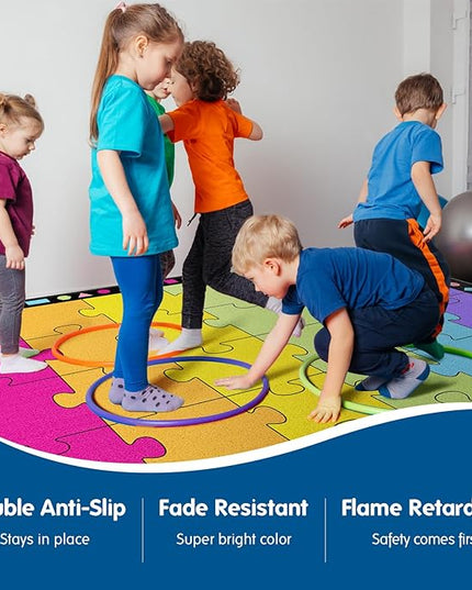 Booooom Jackson Classroom Rug 13'x10'4'' Puzzle Classroom Seating Rug for School Learning Area, Children's Colorful Seating Rug Classroom Carpet with Non-Slip Backing(Seats-30) - LeafyLoom