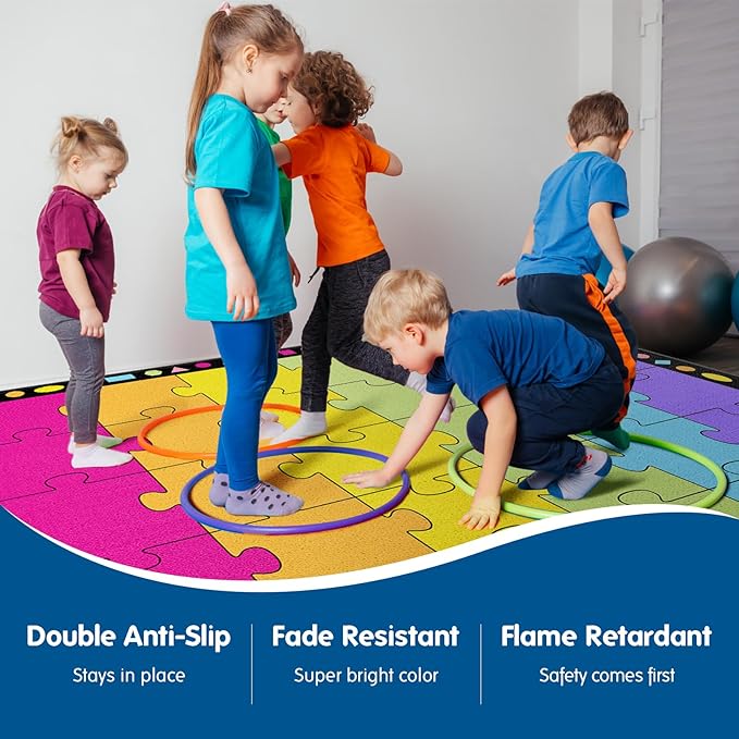 Booooom Jackson Classroom Rug 13'x10'4'' Puzzle Classroom Seating Rug for School Learning Area, Children's Colorful Seating Rug Classroom Carpet with Non-Slip Backing(Seats-30) - LeafyLoom