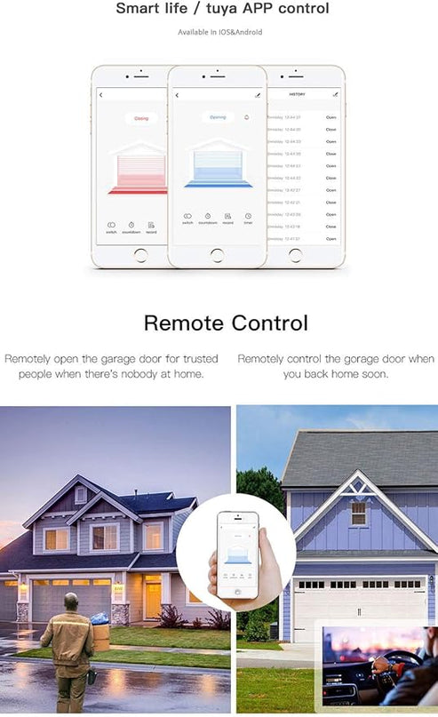 5V WiFi Smar Garage Door Opener Remote Controller,Monitor Garage Open Close Status by Phone Tuya app Anywhere,Compatible with Alexa Google Home MHCOZY