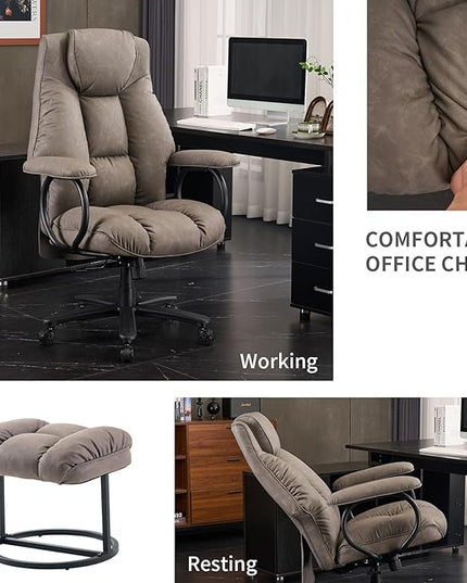 Office Chair Big and Tall, High Back Home Office Chair 400 lbs, Executive Office Chair with Ottoman, Ergonomic Office Chair with Padded Armrest, Swivel Computer Chair PU Leather (Grey) - LeafyLoom
