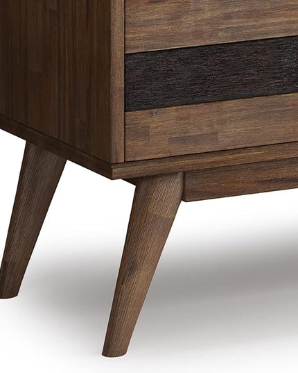 SIMPLIHOME Clarkson SOLID ACACIA WOOD 60 Inch Wide Mid Century Design TV Media Stand in Rustic Natural Aged Brown for TVs up to 65 Inches, For the Living Room and Entertainment Center - LeafyLoom