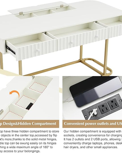 NicBex Laik-DW-00001-DX Desks, 48.26" W x 23.62" D x 30.7" H, Gold+White - LeafyLoom