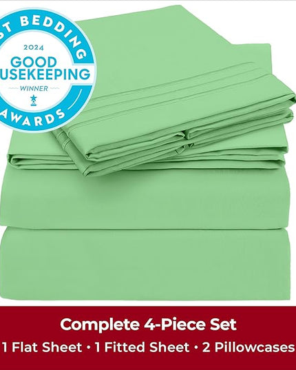Mellanni Queen Sheets Set - 4 PC Iconic Collection Bedding Sheets & Pillowcases - Hotel Luxury, Extra Soft, Cooling Bed Sheets - Deep Pocket up to 16 inch (Queen, Pistachio) - LeafyLoom