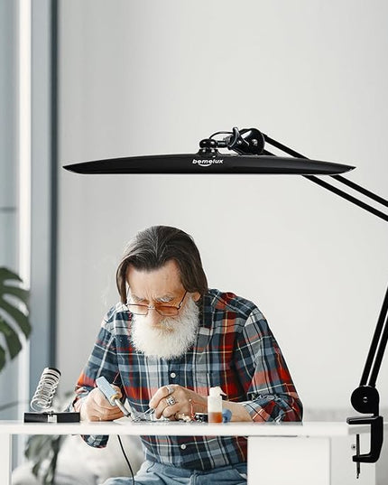 LED Desk Lamp with Clamp, Dimming Task Lamp for Reading Desktop Office Workbench Table Architect Sewing Study Home Craft, Bright 117PCS LEDs, 2200 Lumens 20 Inch Metal Swivel Arm Work Lamp - LeafyLoom