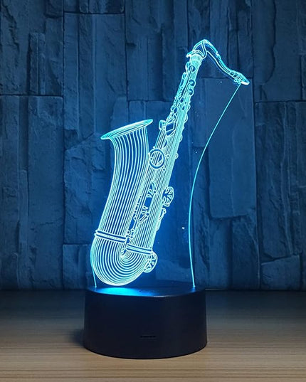Music Instruments Saxophone 3D Optical Illusion Lamp 7 Colors Change Timing Remote Control and Touch Button Children Kids Bedside Table LED Night Light - LeafyLoom
