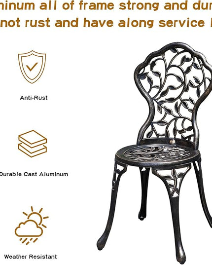 Patio Bistro Set.Rust-Resistant Cast Aluminum Bistro Table Set with Umbrella Hole for Backyard (Leaf DESIGNCOPPER) - LeafyLoom