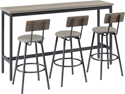 NicBex Kitchen Table Chairs Set of 4 Dining Room Set Long Bar Table Set with 3 Pu Upholstered Bar Stools, Industrial Bar Table and Chairs for Kitchen Breakfast Table, Banquet Hall, Gray - LeafyLoom