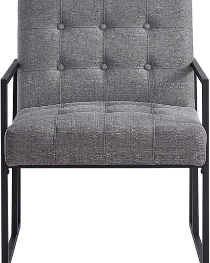 24KF Mid-Century Granite Linen Button Tufted Accent Chair with Metal Stand, Decorative Furniture Chairs for Living Room Bedroom - Granite - LeafyLoom