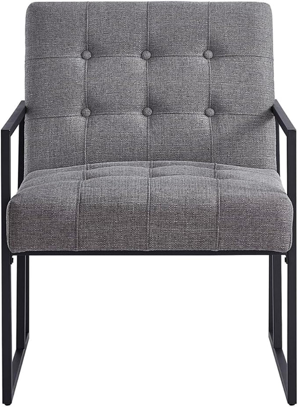 24KF Mid-Century Granite Linen Button Tufted Accent Chair with Metal Stand, Decorative Furniture Chairs for Living Room Bedroom - Granite - LeafyLoom