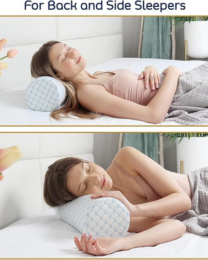 Nestl Neck Roll Pillow for Sleeping – FIRM Neck Pillow for Pain Relief - Premium Memory Foam Neck Roll Pillow – Bolster Pillow for Sleeping with Breathable Cooling Cover – FIRM Cylinder Neck Pillow - LeafyLoom