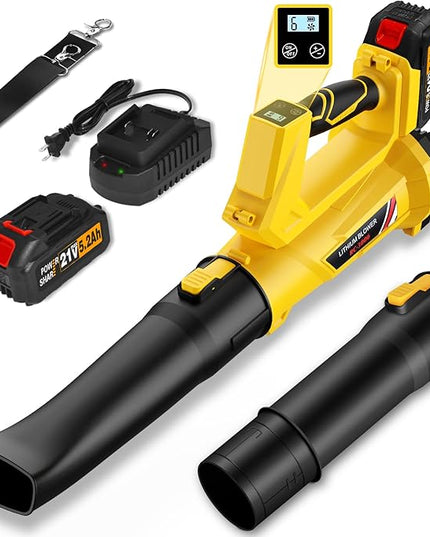 Cordless Leaf Blower, 6 Speed Modes, 150 mph Max Wind Speed, 500 cfm, Digital Display Leaf Blower Cordless with 21V 5.2Ah Battery and Charger for Lawn Care & Garden Maintenance - LeafyLoom