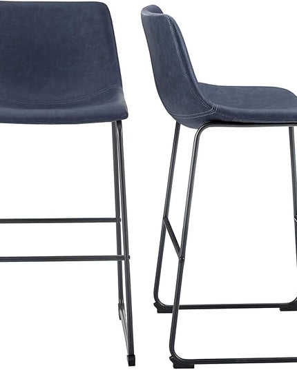 Walker Edison Douglas Urban Industrial Faux Leather Armless Dining Chair Set of 2 and Bar Chair Set of 2, Navy Blue - LeafyLoom