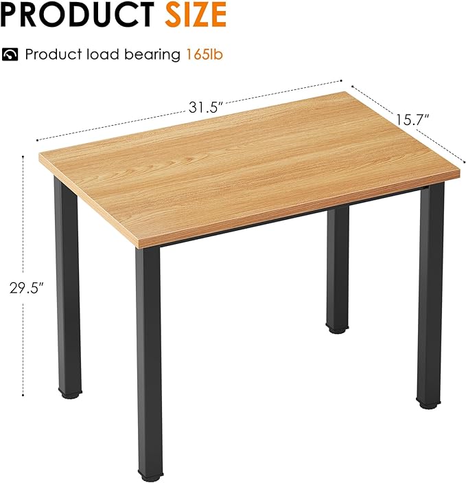 Need Small Desk, 31.5 inch Sturdy Writing Desk for Small Spaces, Small Computer Desk Teens Desk Study Table Laptop Desk Home Ofice Desk, Black Metal Frame, Teak - LeafyLoom