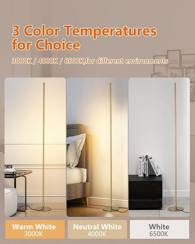 Modern Floor Lamp Led Standing Corner Lamp Gold Decor Contemporary Metal Floor Lamp for Living Room Bedrooms with Remote & Touch Control - LeafyLoom