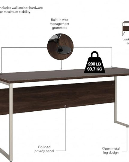 Bush Business Furniture Hybrid 72W x 30D Computer Table Desk with Metal Legs in Black Walnut - LeafyLoom