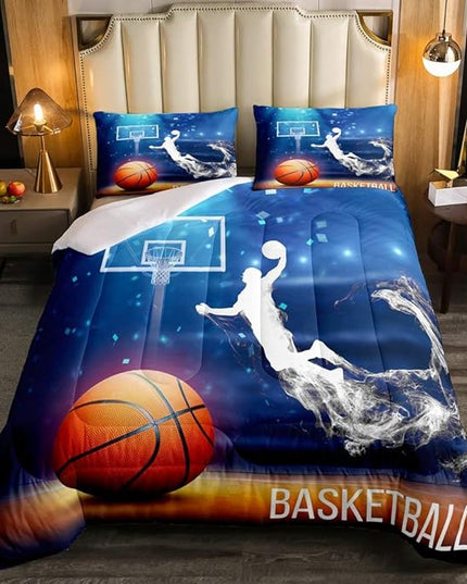 Erosebridal Boys Basketball Comforter Set Queen Size Basketball Player Quilted Duvet Competitive Sports Game Bedding Set for Kids Teens Man Arena Tie Dye Duvet Set, Blue Room Decorative - LeafyLoom