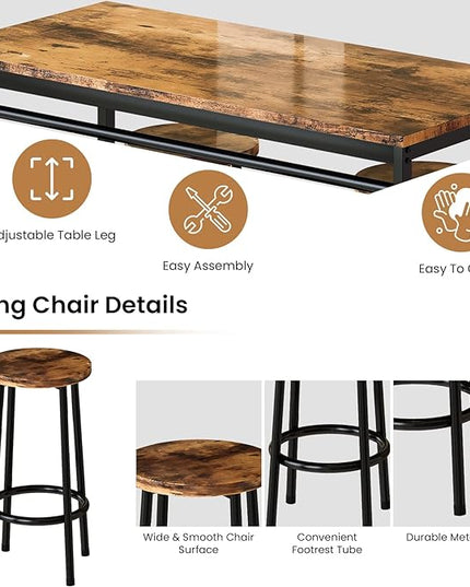 DKLGG Dinner Table Set for 4, Modern Kitchen Table and Chairs for 4 Wooden Top and Adjustable Metal Legs, Small Dining Room Table Set 5 Pieces Compact Design for Small Space - LeafyLoom