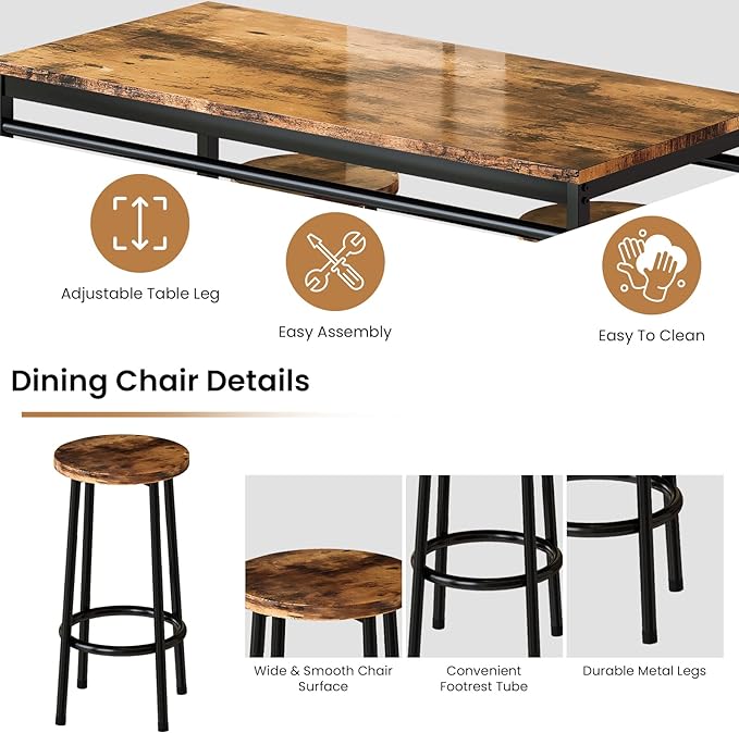 DKLGG Dinner Table Set for 4, Modern Kitchen Table and Chairs for 4 Wooden Top and Adjustable Metal Legs, Small Dining Room Table Set 5 Pieces Compact Design for Small Space - LeafyLoom