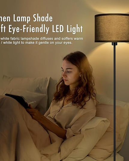 Black Floor Lamps for Living Room Bedroom, Bright Modern Standing Lamp with 3 Color Temperatures(9W Bulb), Black Lamp Shade, 59" Tall, Footswitch, Simple Reading Floor Lamps Corner Lamp for Office/Den - LeafyLoom