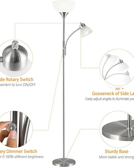 Floor Lamp, Dimmable Standing lamp, 3 Levels Dimmable Brightness, Included 9W and 5W LED Bulbs, Industrial Floor Lamp for Living Room, Bedroom, Office, Reading - LeafyLoom